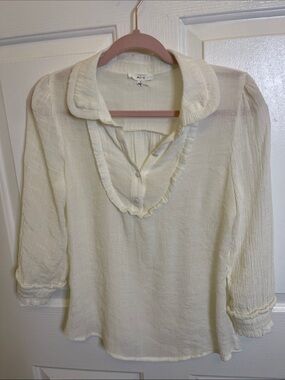 "MINE"  White Textured Gauze Shirt